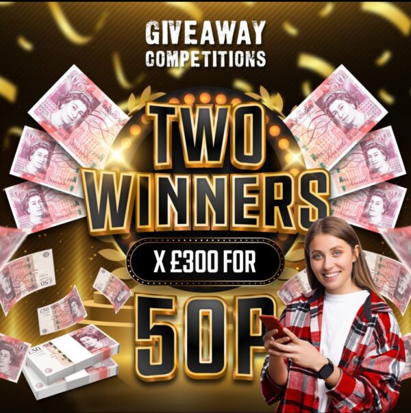 2 Winners of £300 for 50p